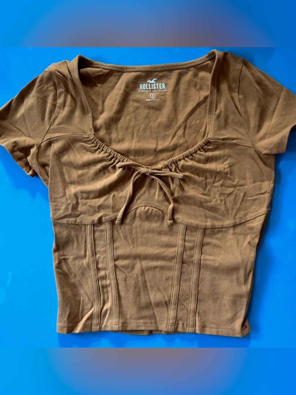 Hollister Chest-Tie Fitted Crop Top in Warm Brown